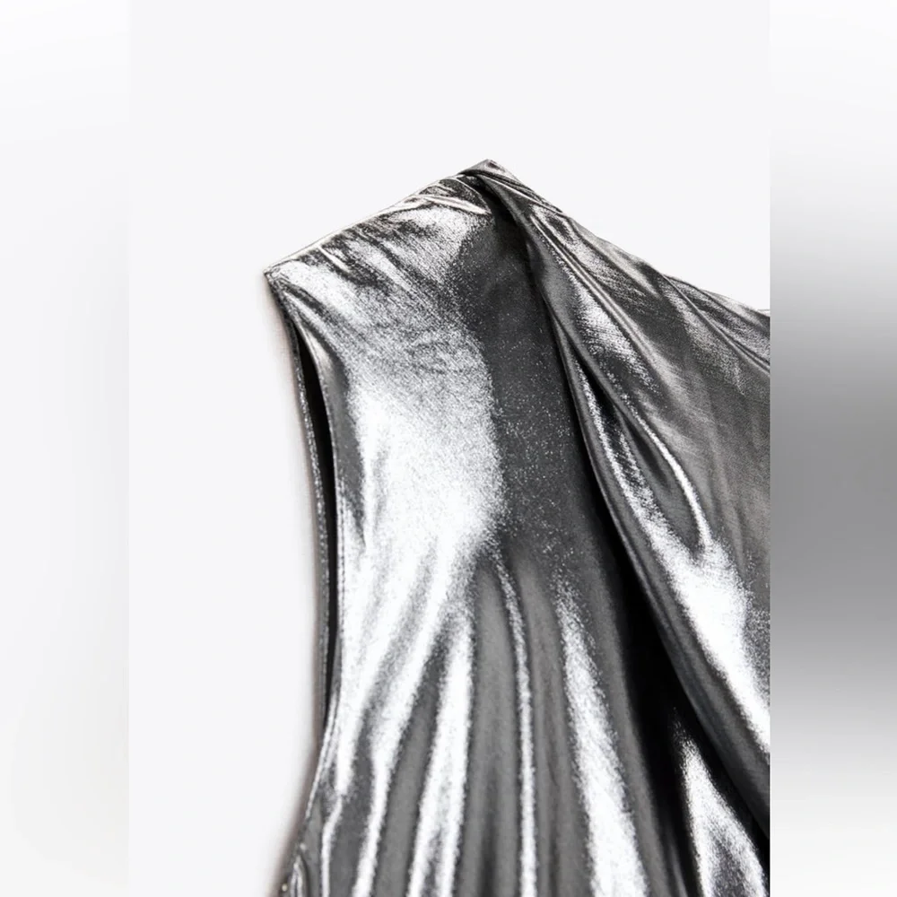 ZARA ASYMMETRIC SILVER METALLIC TOP XS/NWT - Picture 8 of 14